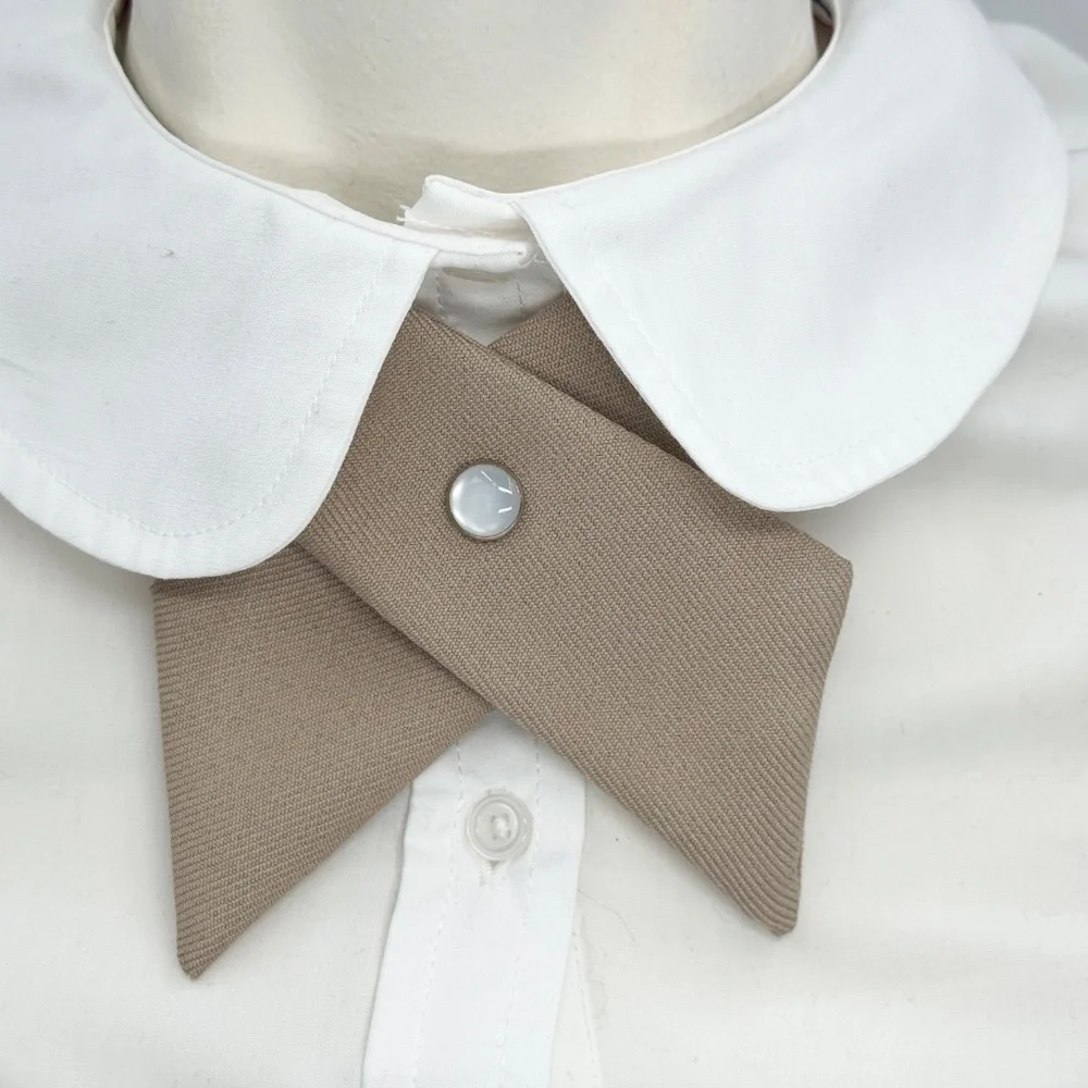 Khaki Criss-Cross Bow Tie for Uniform Adjustable Neck tie Pearl button sn…